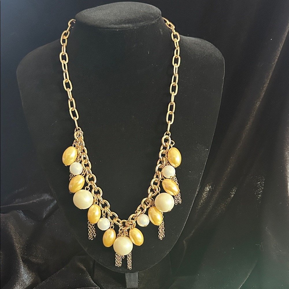 Unique Gold and Cream Necklace circa 1940s